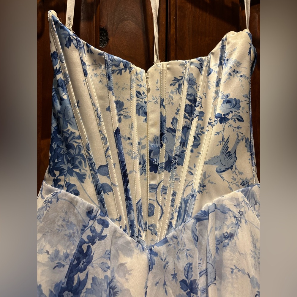 Sherri Hill Strapless Blue Floral Gown - Picture 8 of 16